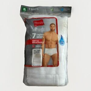 HANES Tagless Briefs Mens XL White 7-Pack Ultimate Soft Breathable Full Cut
